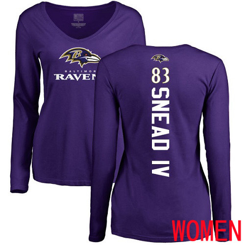 Baltimore Ravens Purple Women Willie Snead IV Backer NFL Football #83 Long Sleeve T Shirt->nfl t-shirts->Sports Accessory